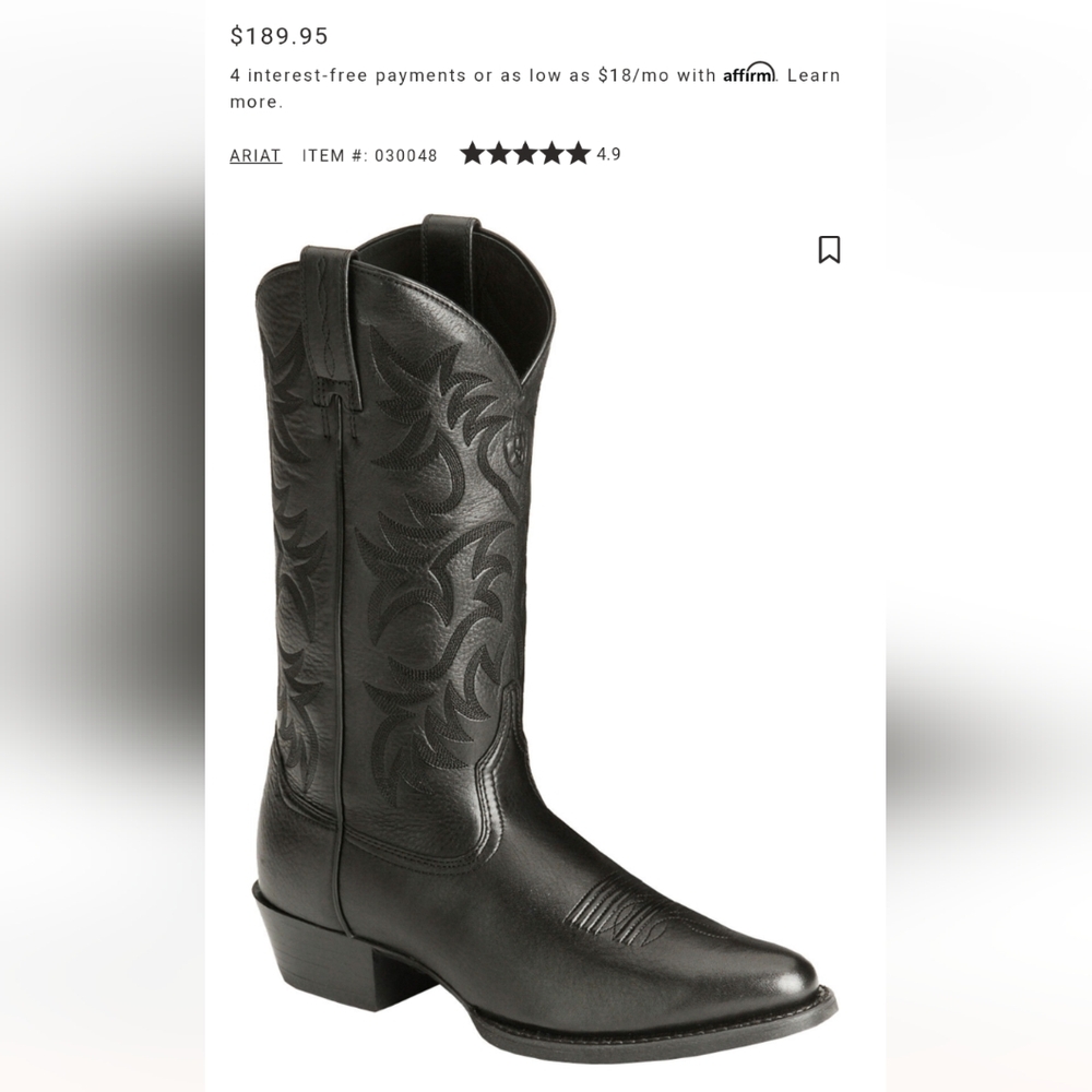 Ariat Men's Heritage Deertan Western Performance Boots - Round Toe 9.5 EE Cowboy - Picture 10 of 10